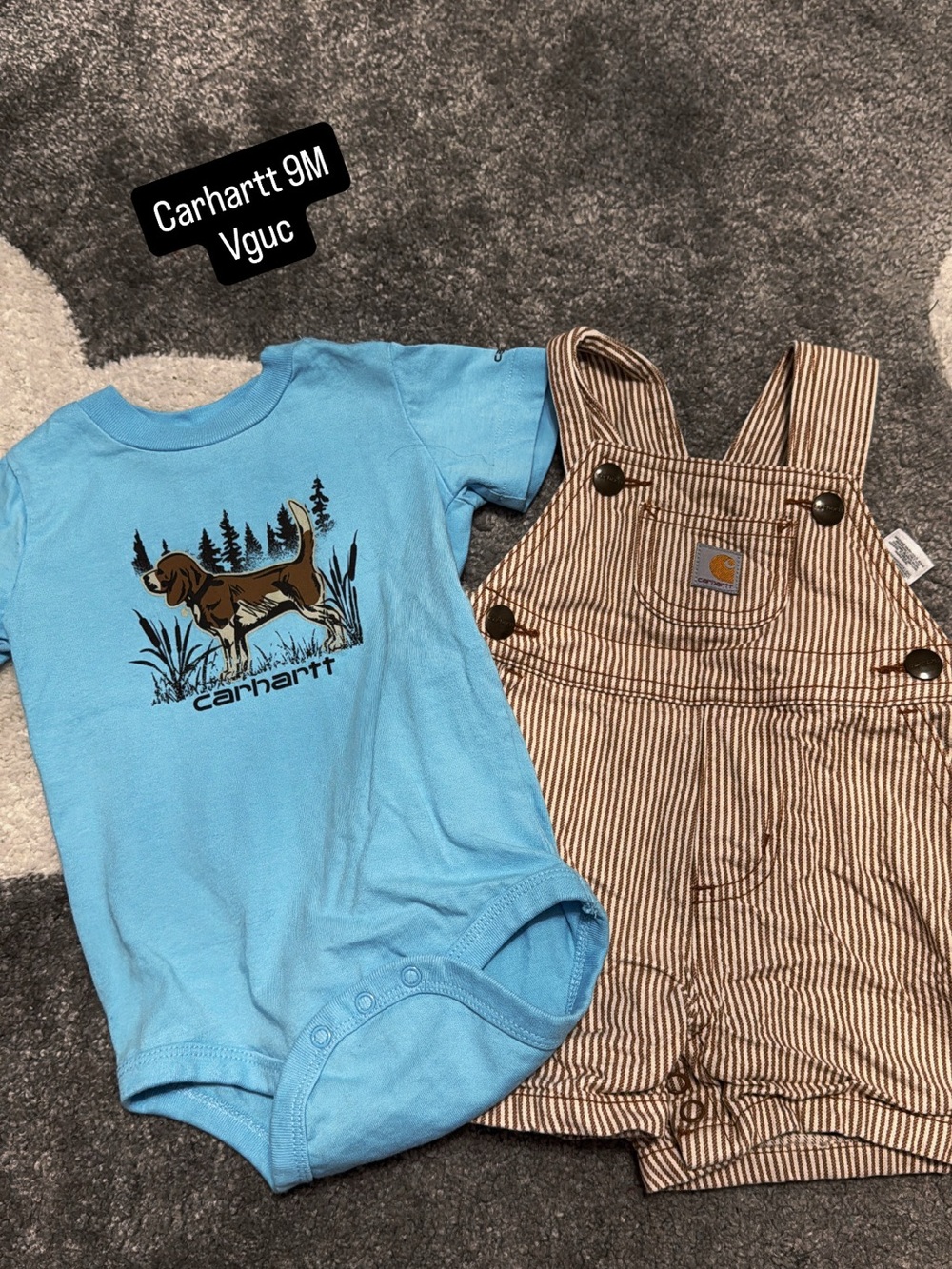 Carhartt Blue Graphic Bodysuit with Brown Stripe Overalls